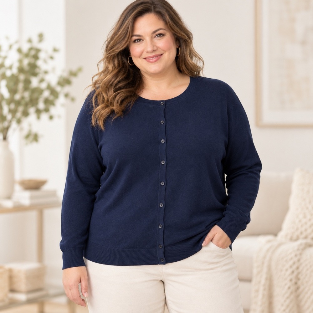 Old Navy SoSoft Lite Navy Blue Button Front Crew Neck Cardigan Plus Size 4X NEW